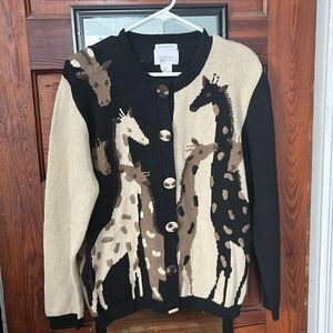 Christopher & Banks hand embroidered giraffe cardigan size M